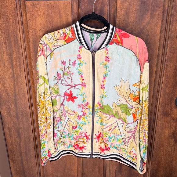 Johnny Was Multicolor Floral Reversible Bomber Jacket - Picture 4 of 5
